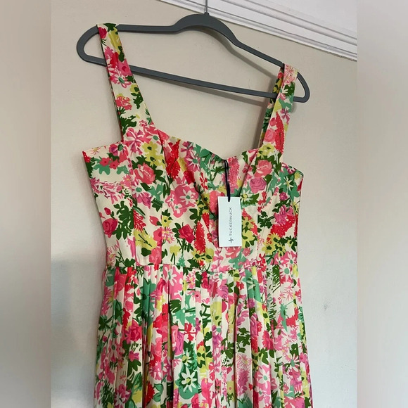 Tuckernuck Fiora Pleat Bright Floral Square Neck Midi Spring Easter Dress Size 8 - Picture 8 of 11